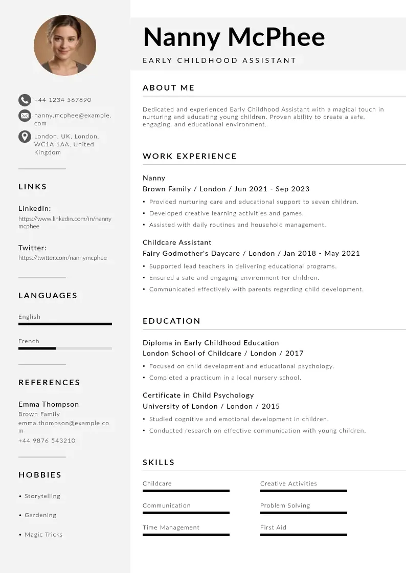 modern Early childhood assistant resume resume template