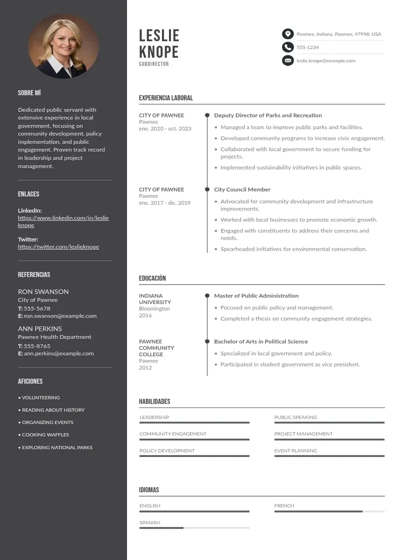 two column cv-subdirector resume example