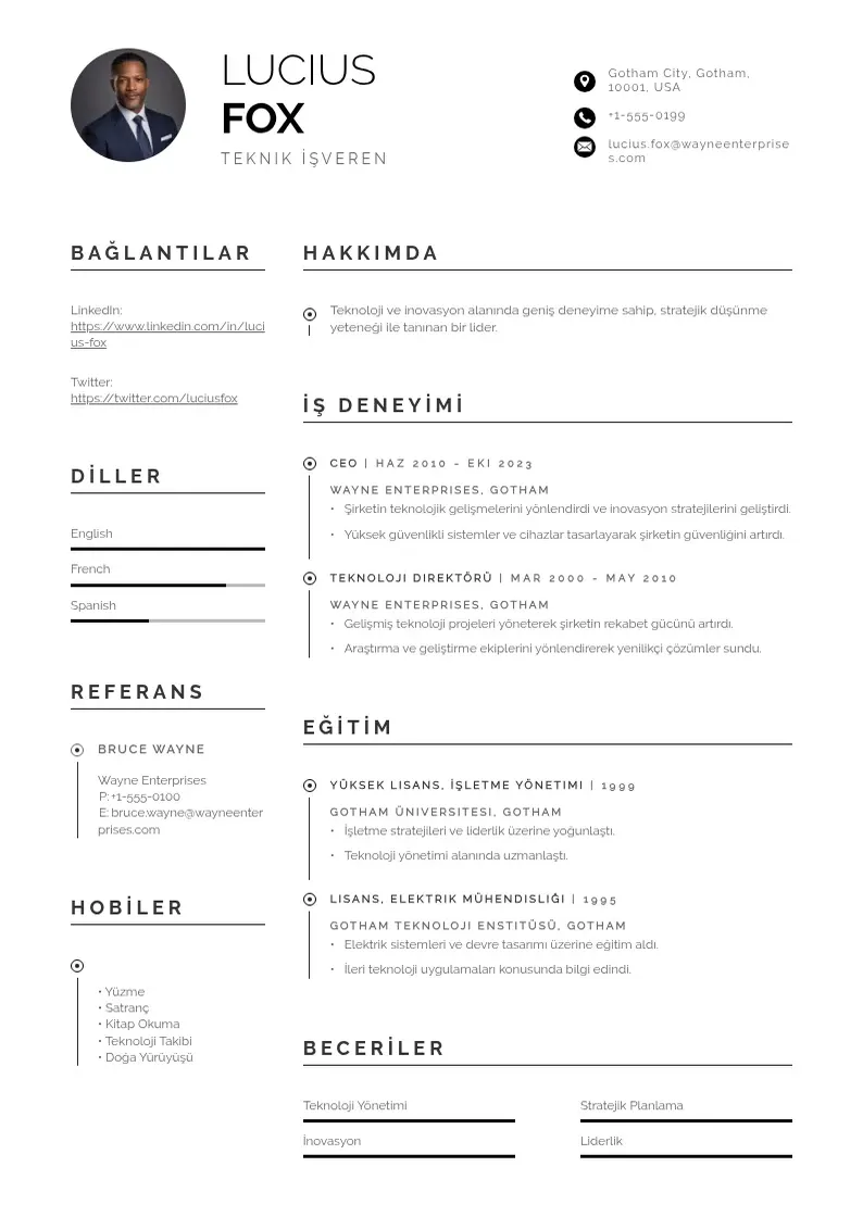 Profesionāla Teknik İşveren  CV veidne