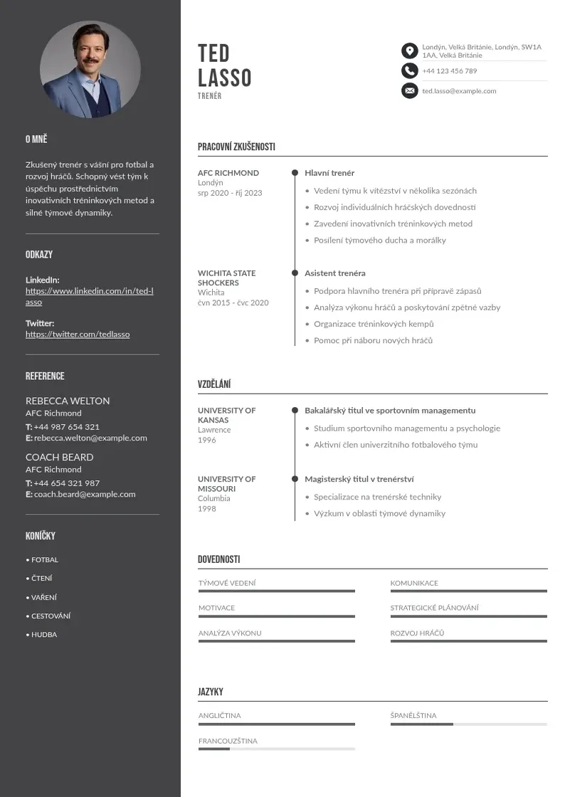 Divu kolonnu Zivotopis trener CV piemērs