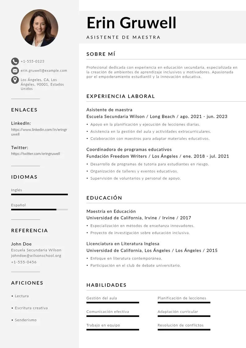 two column cv-asistente-de-maestra resume example