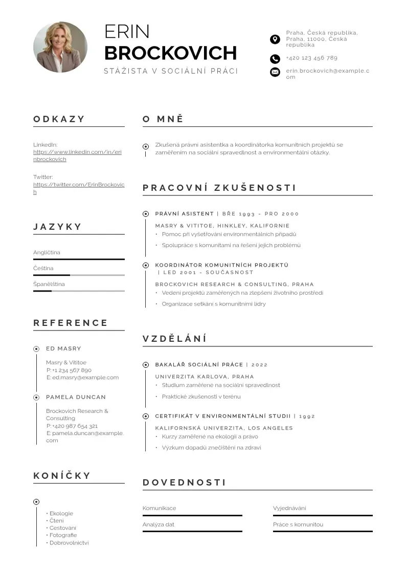 Profesionāla Stážista v sociální práci  CV veidne