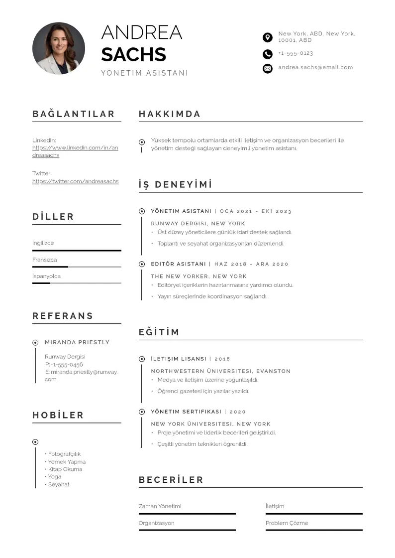 Profesionāla Yonetim asistani ozgecmis CV veidne