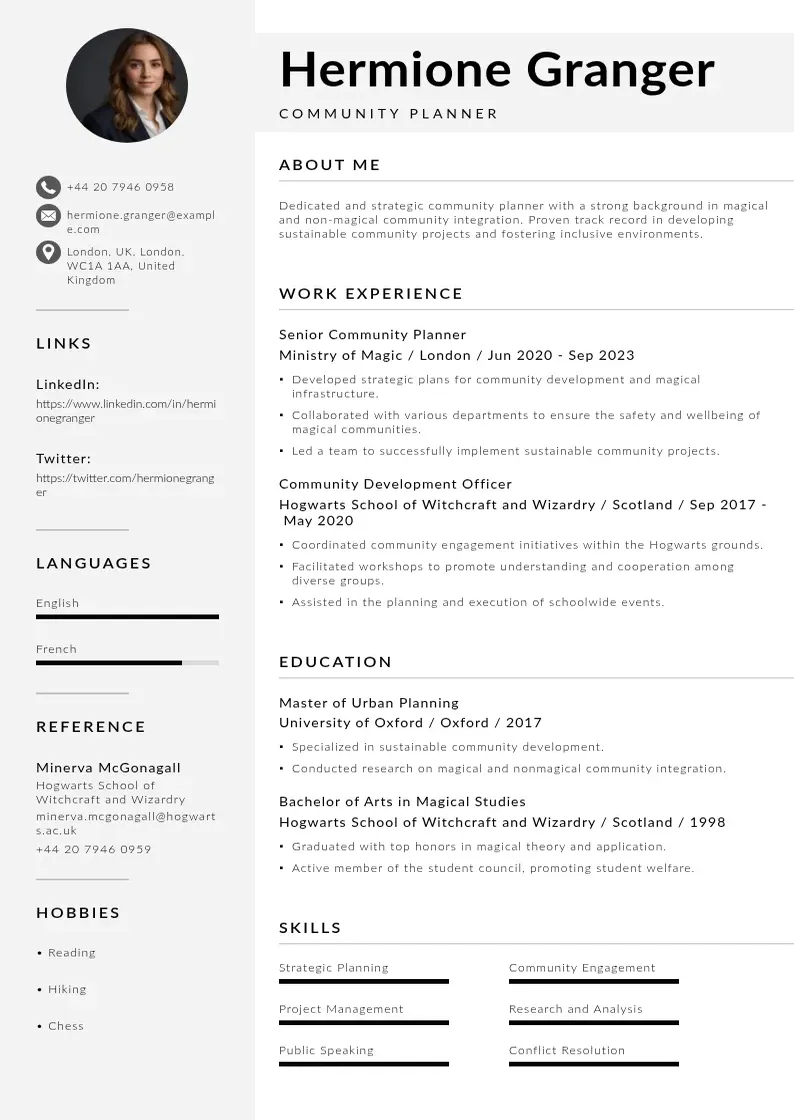 modern Community planner resume resume template