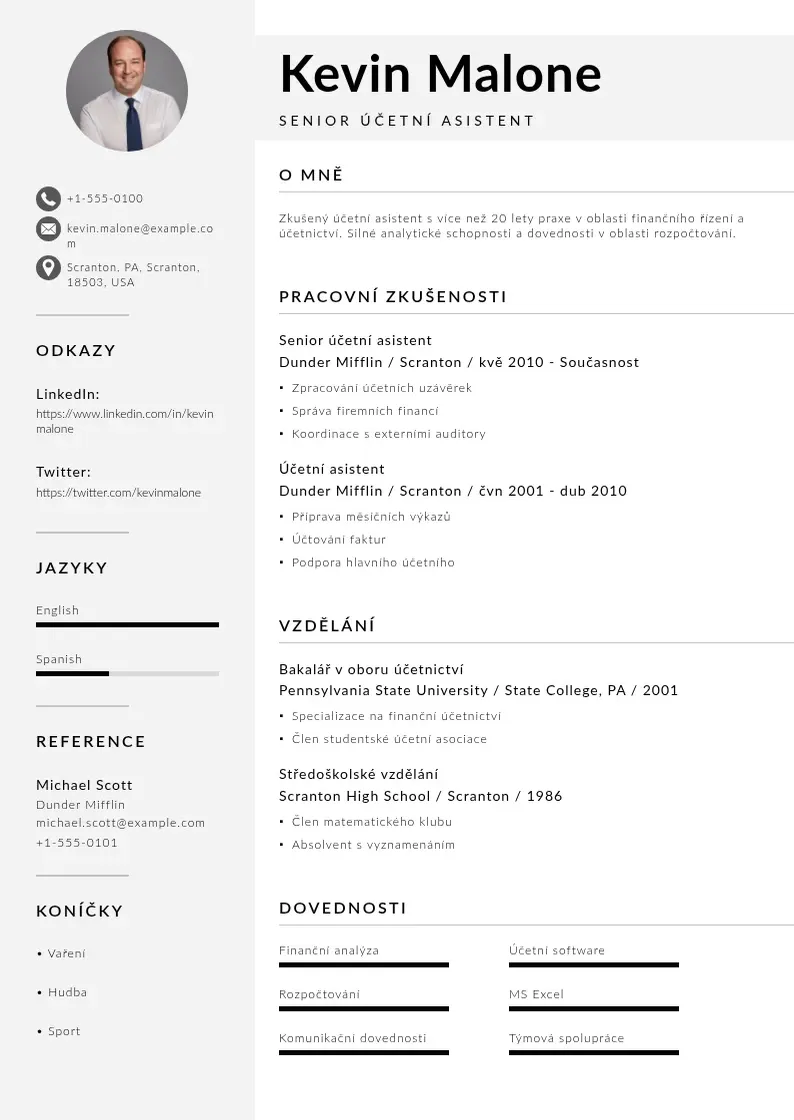 Mūsdienīga Senior ucetni asistent zivotopis CV veidne