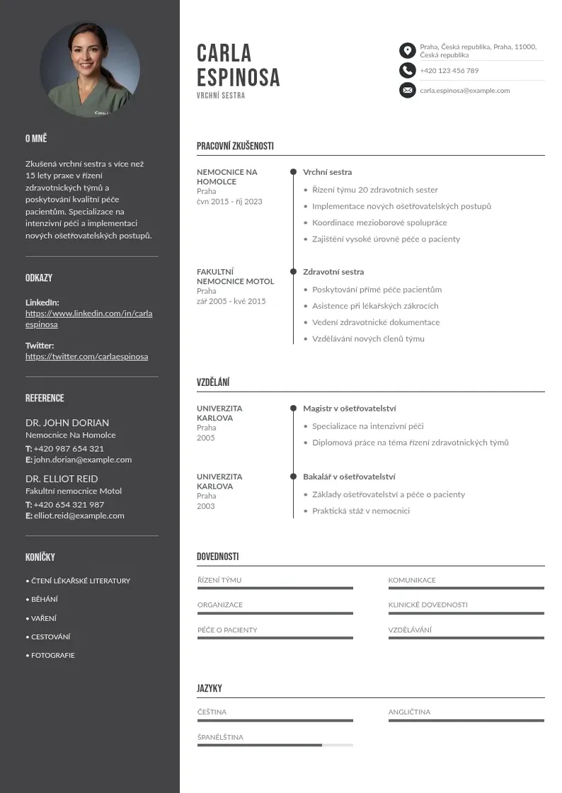 Divu kolonnu Vrchni sestry zivotopis CV piemērs