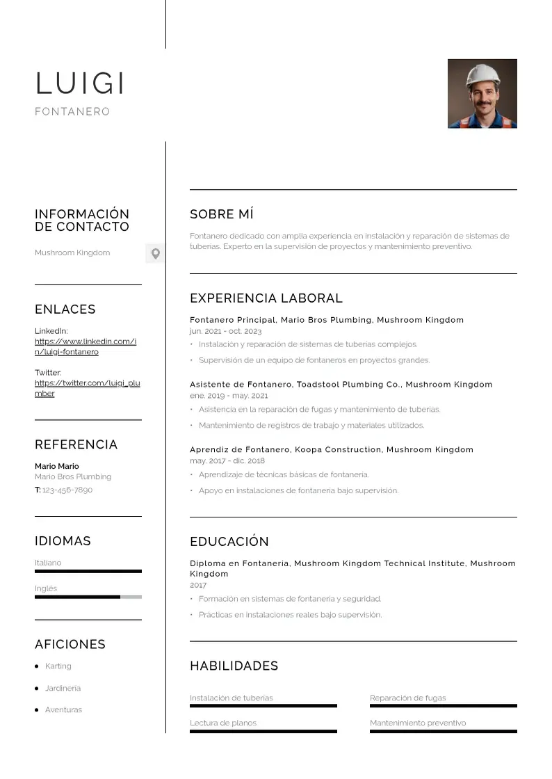 two column curriculum-de-fontanero resume example