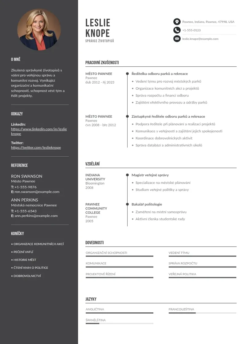 Divu kolonnu Spravce zivotopis CV piemērs