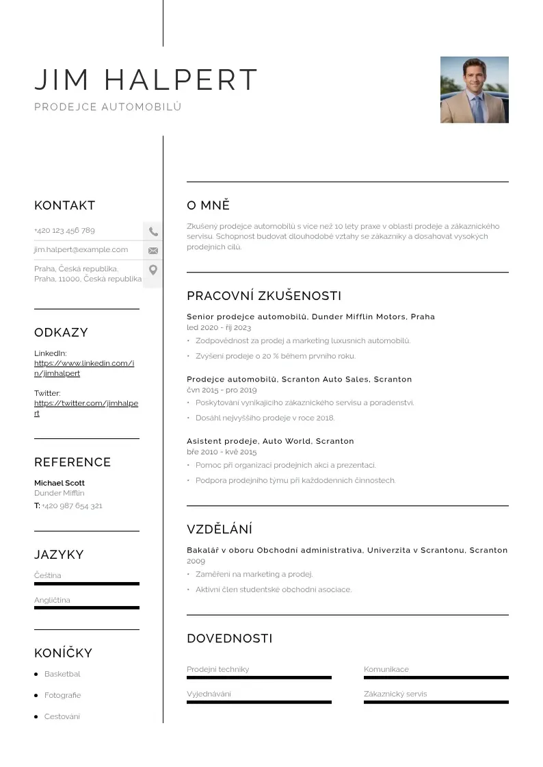 Vienkārša Prodejce automobilu zivotopis CV piemērs