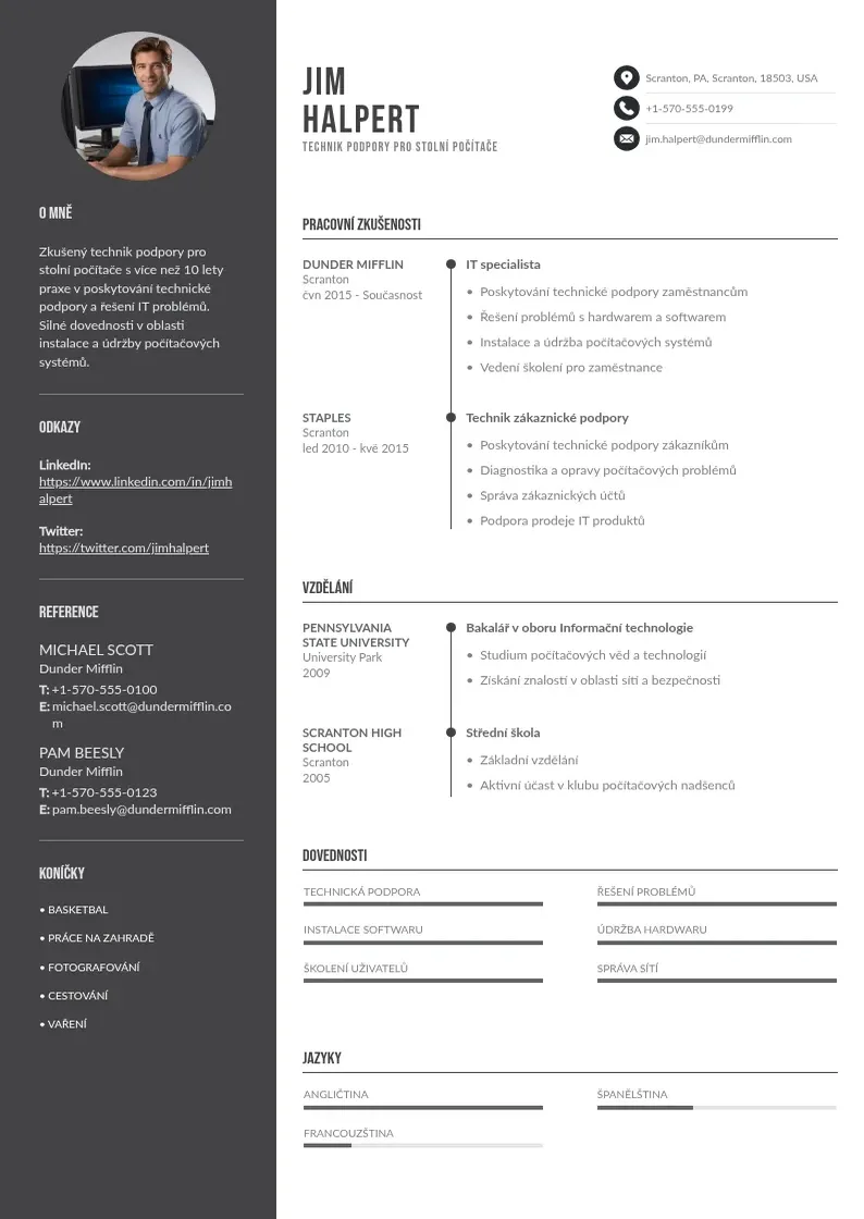 Divu kolonnu Technik podpory pro stolní počítače životopis CV piemērs