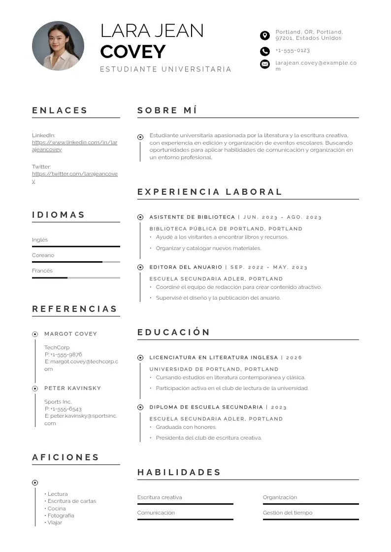 two column ejemplo-estudiante-universitario resume example