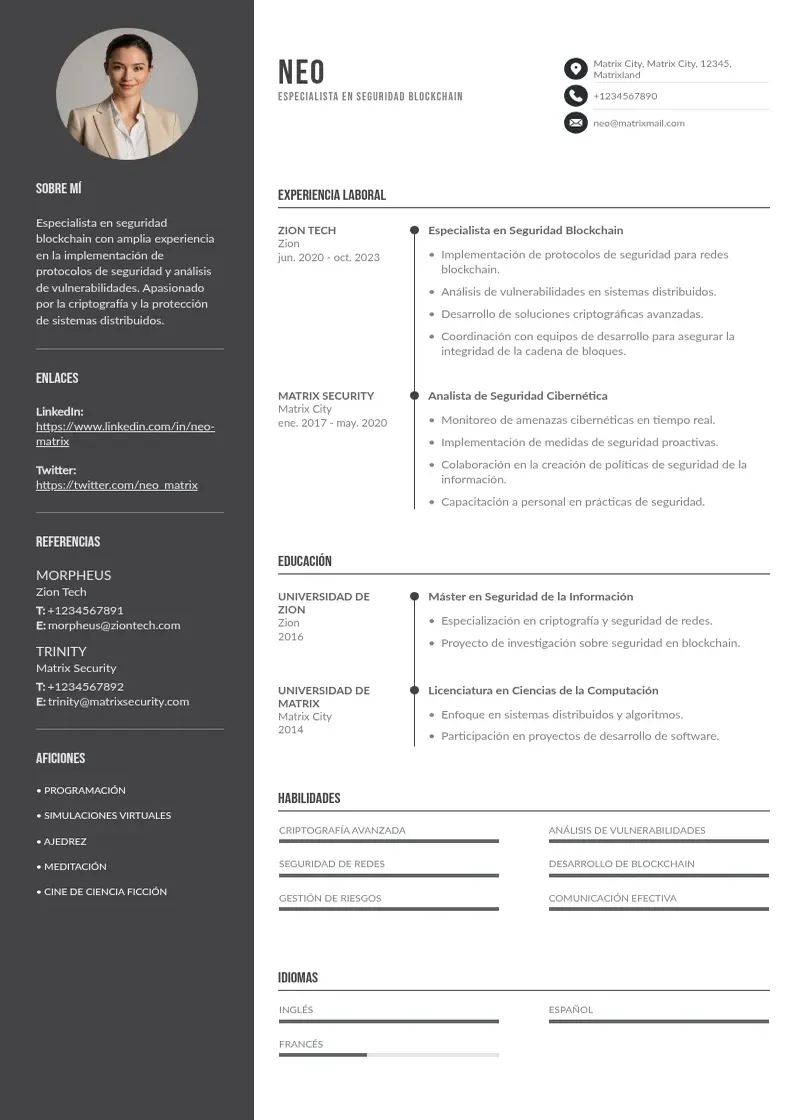 two column especialista-en-seguridad-blockchain resume example