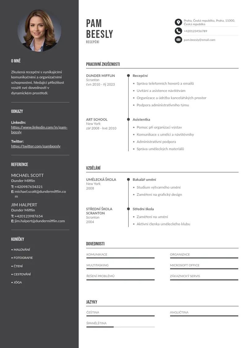 Divu kolonnu Cv recepcni CV piemērs