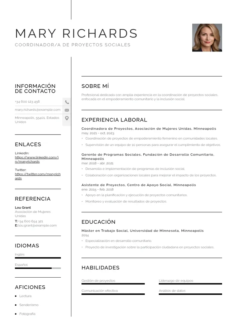 two column coordinadora-de-proyectos-sociales resume example