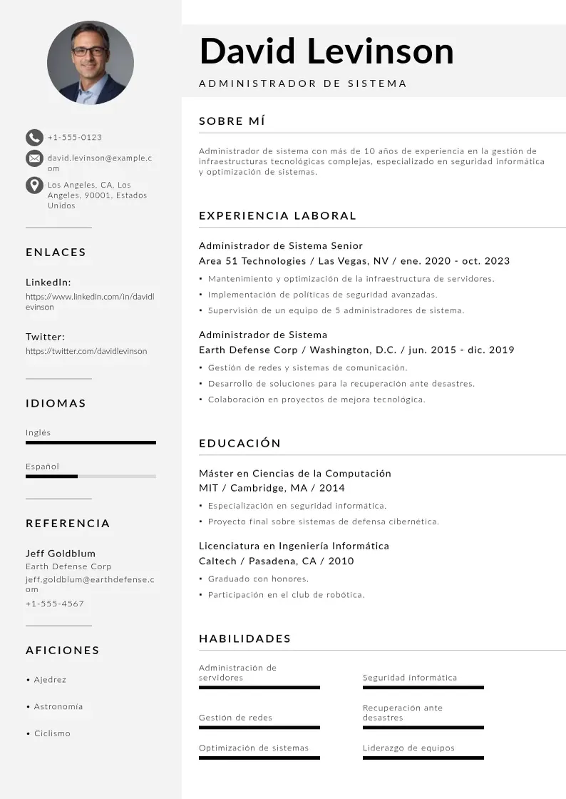 two column cv-administrador-de-sistema resume example