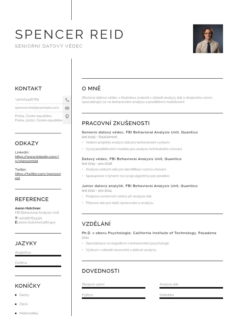 Vienkārša Senior data scientist CV piemērs