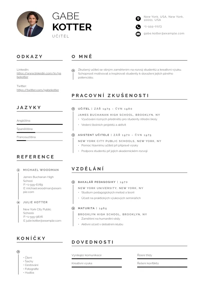 Profesionāla Ucitele zakladni skoly zivotopis CV veidne