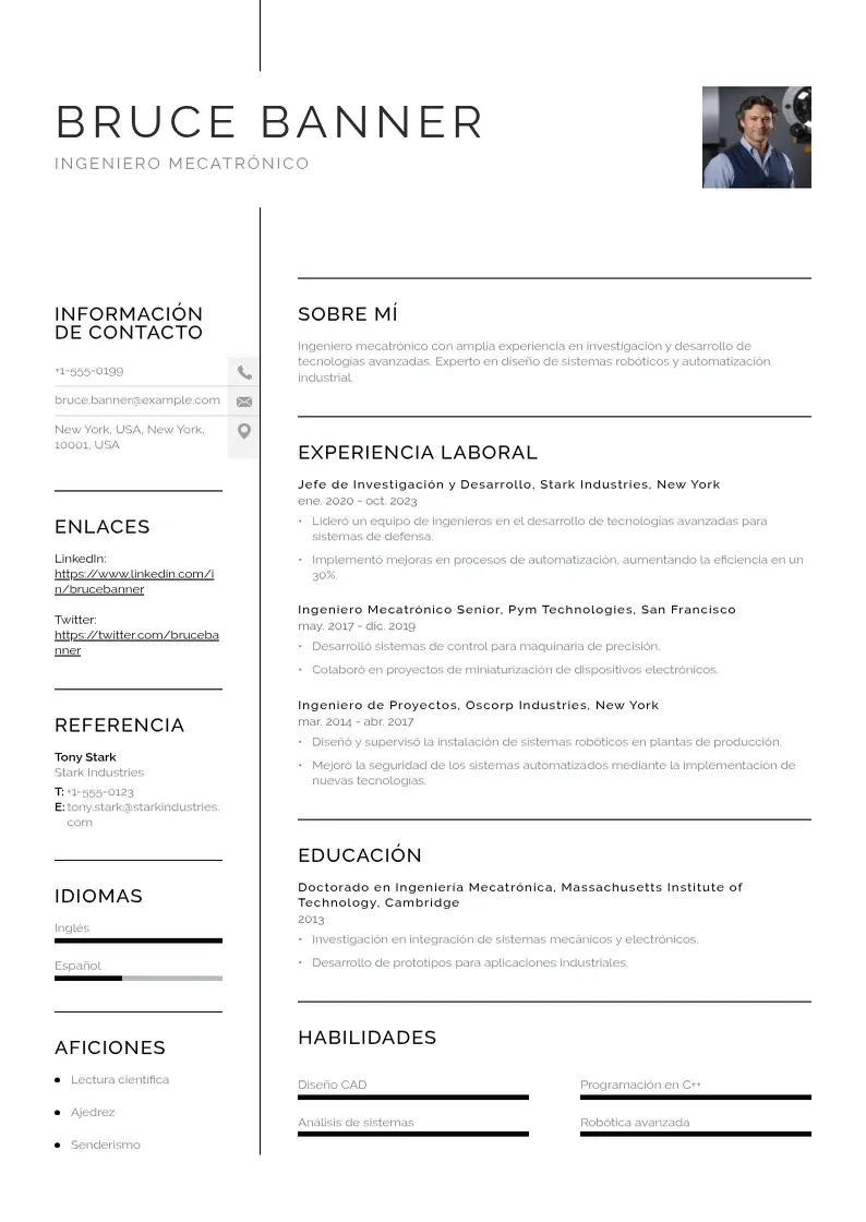 two column curriculum-de-ingeniero-mecatronico resume example