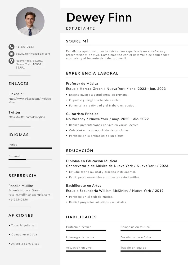 two column cv-alumno resume example
