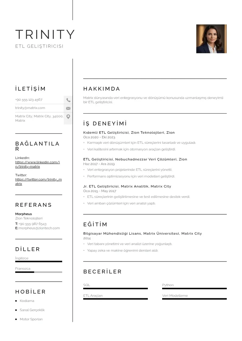 Vienkārša ETL Geliştiricisi  CV piemērs