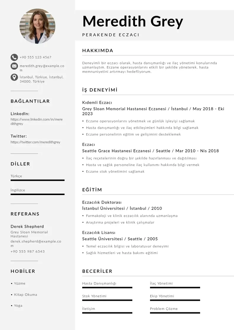 Mūsdienīga Perakende Eczacı  CV veidne