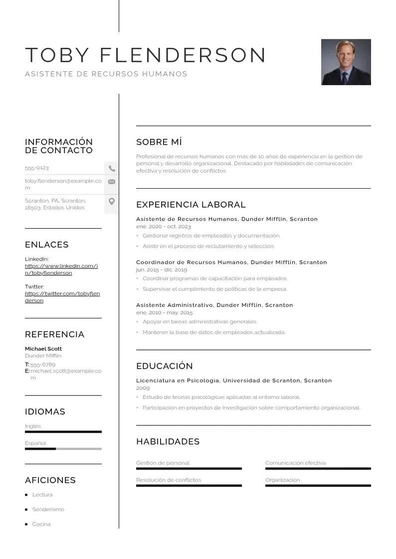 two column cv-asistente-de-recursos-humanos resume example