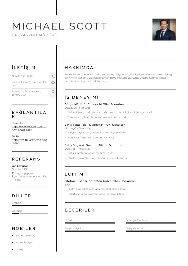 Vienkārša Operasyon muduru CV piemērs