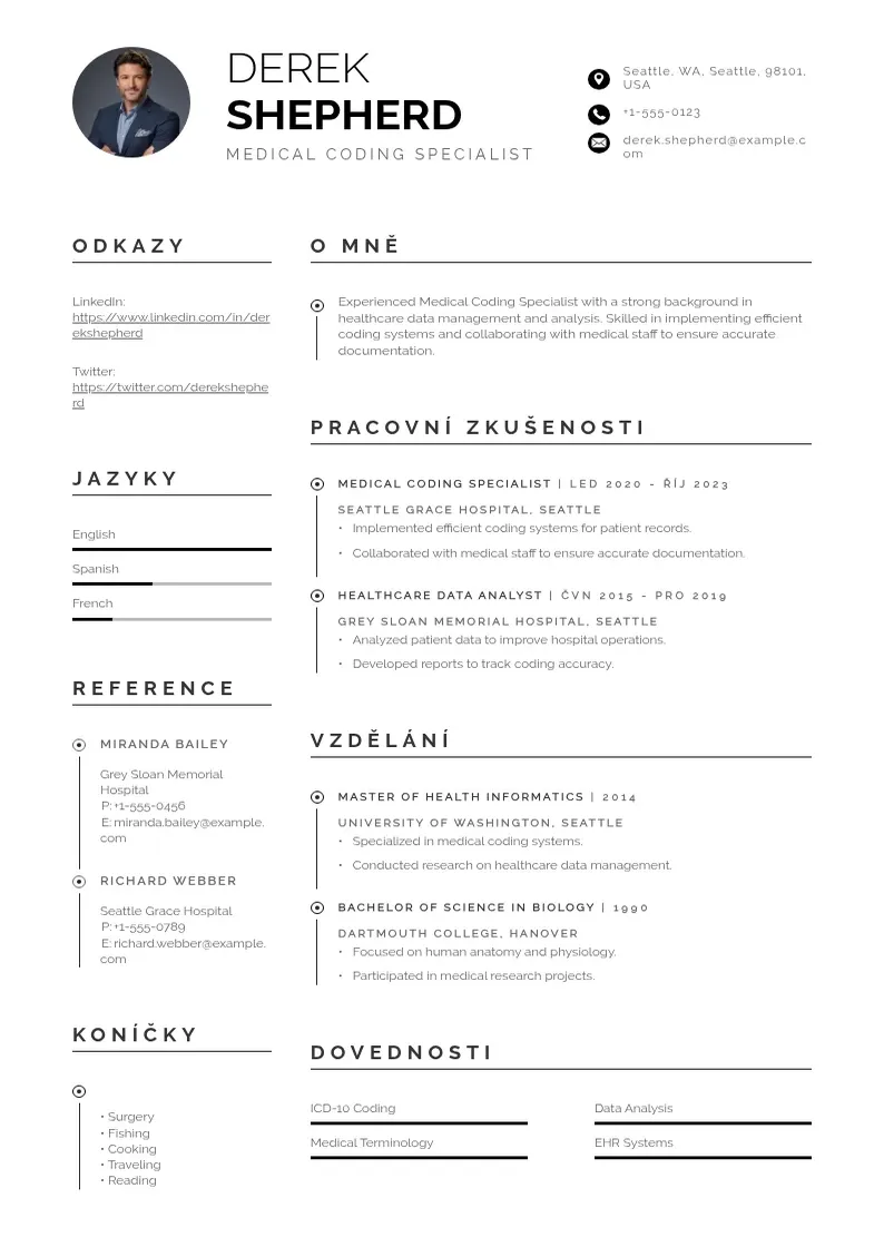 Profesionāla Lekarsky kodovac zivotopis CV veidne