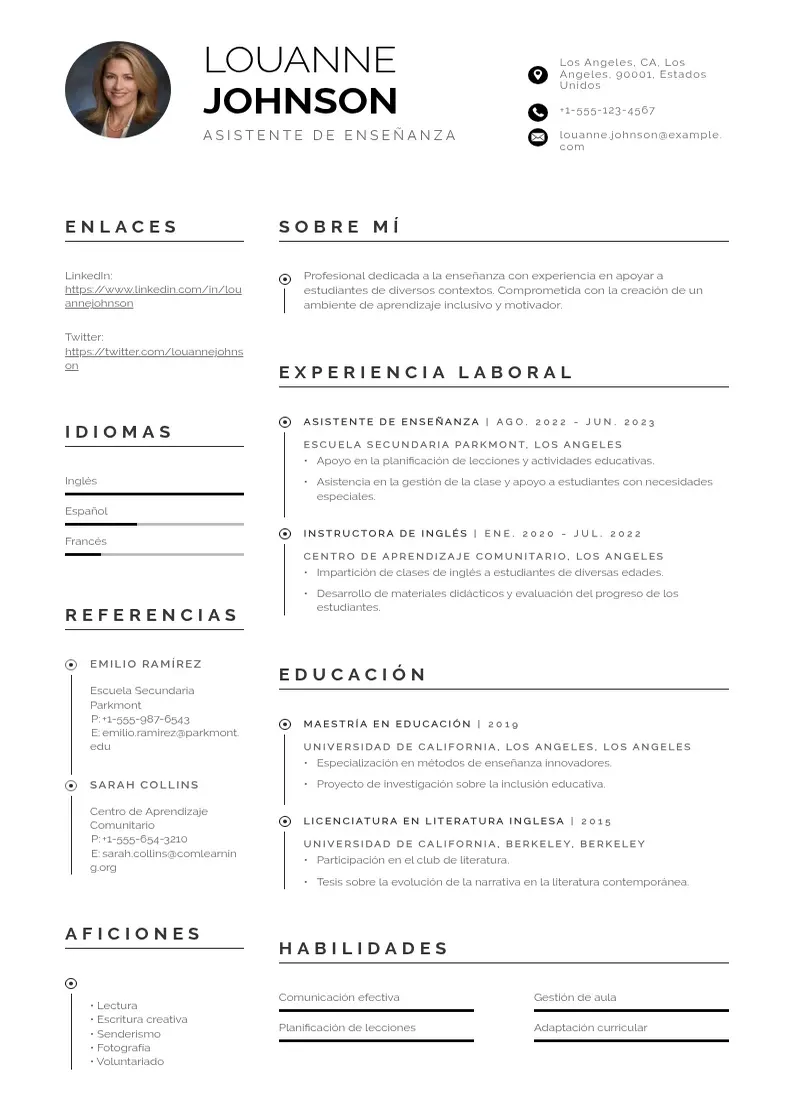 two column cv-asistente-de-ensenanza resume example