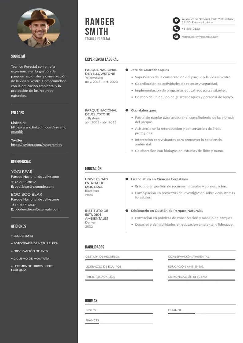 two column tecnico-forestal resume example