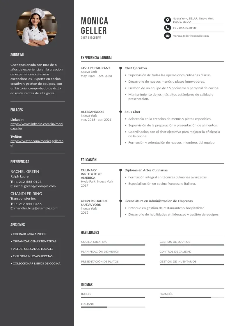 two column curriculum-de-cocinero resume example