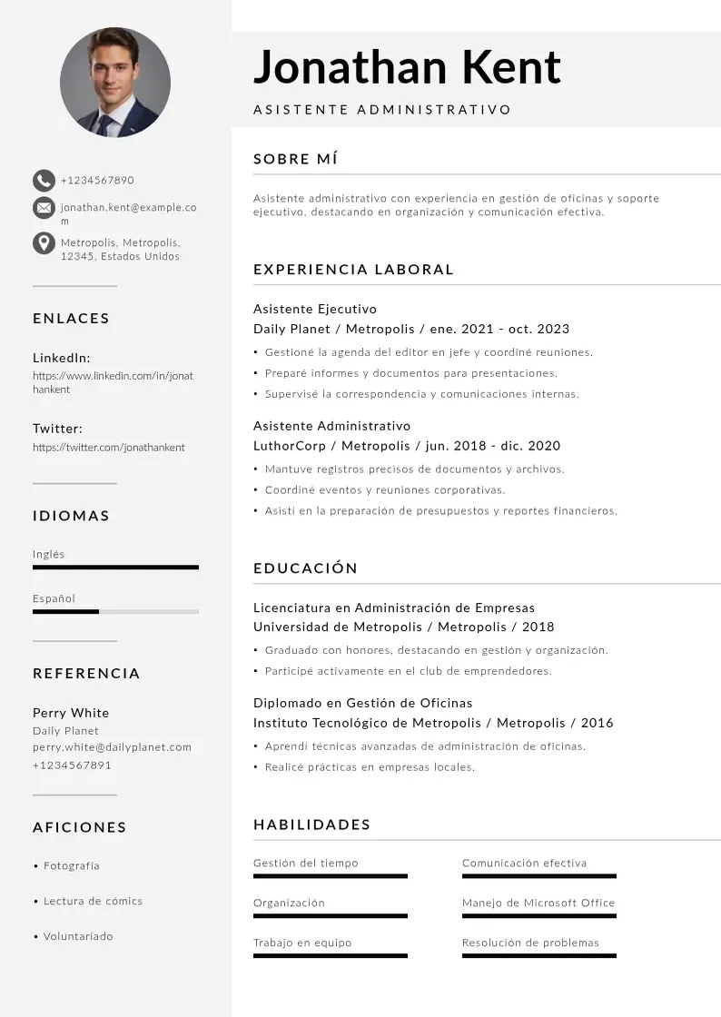 two column cv-asistente resume example