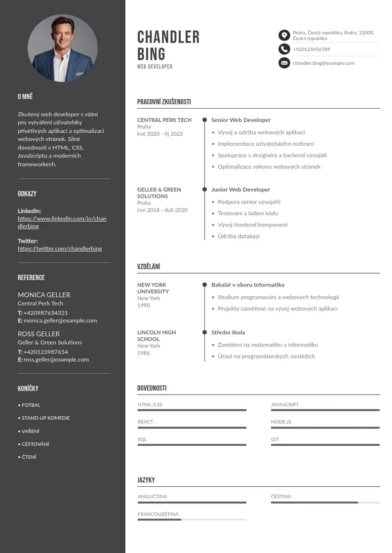 Divu kolonnu Zivotopis web developera CV piemērs