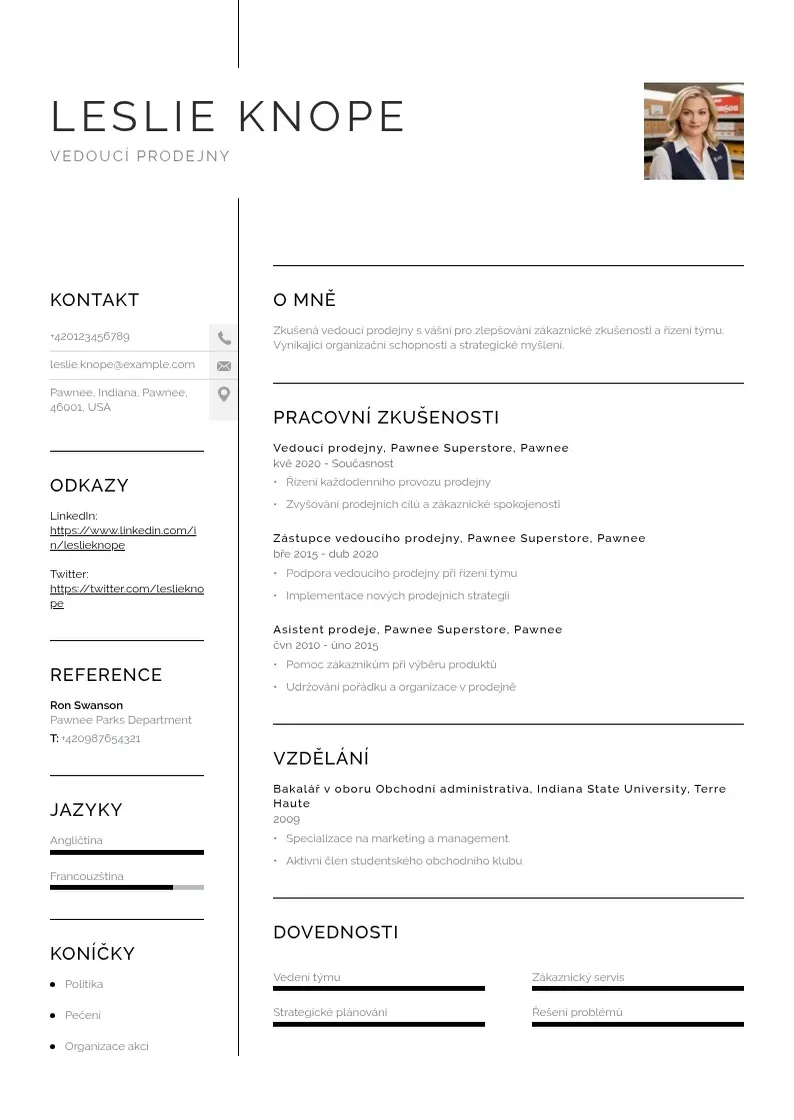Vienkārša Zivotopis vedouciho prodejny CV piemērs