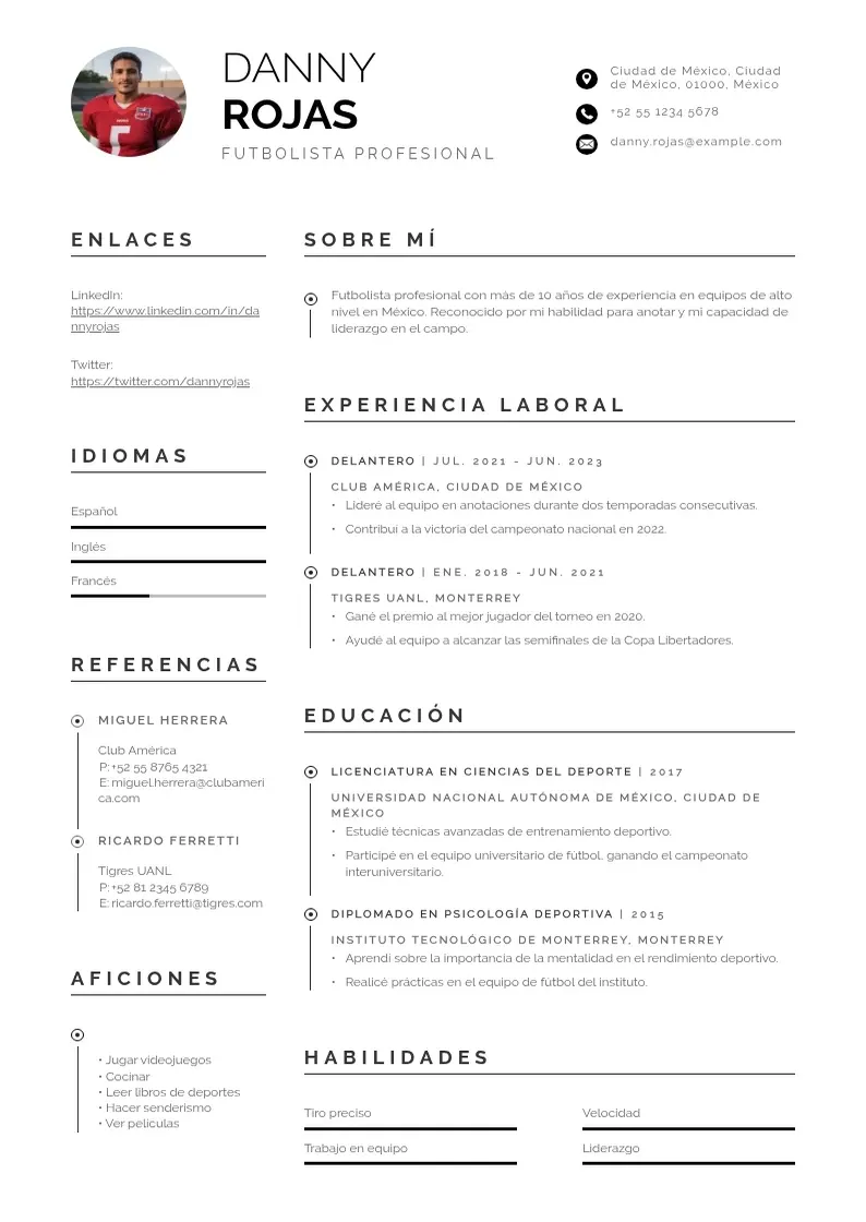 two column curriculum-de-futbolista resume example