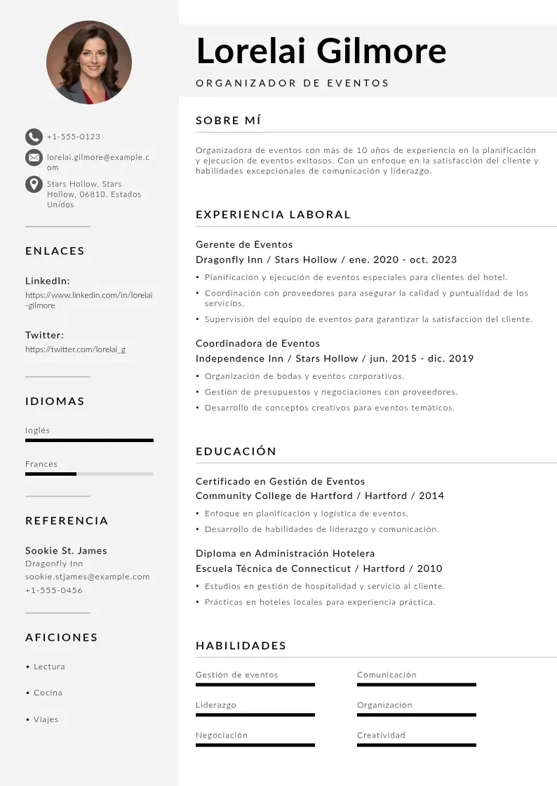 two column organizador-de-eventos resume example