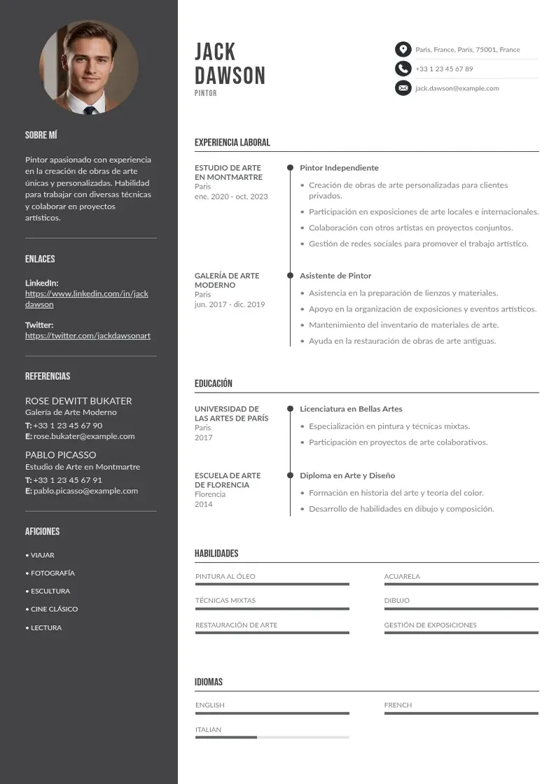 two column cv-pintor resume example