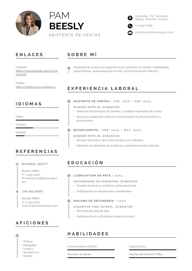 two column cv-asistente-de-ventas resume example