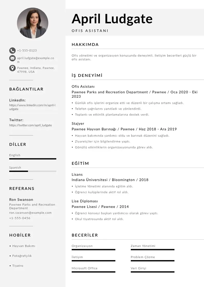 Mūsdienīga Ofis asistanı  CV veidne