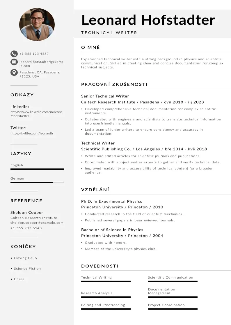 Mūsdienīga Technicky spisovatel zivotopis CV veidne