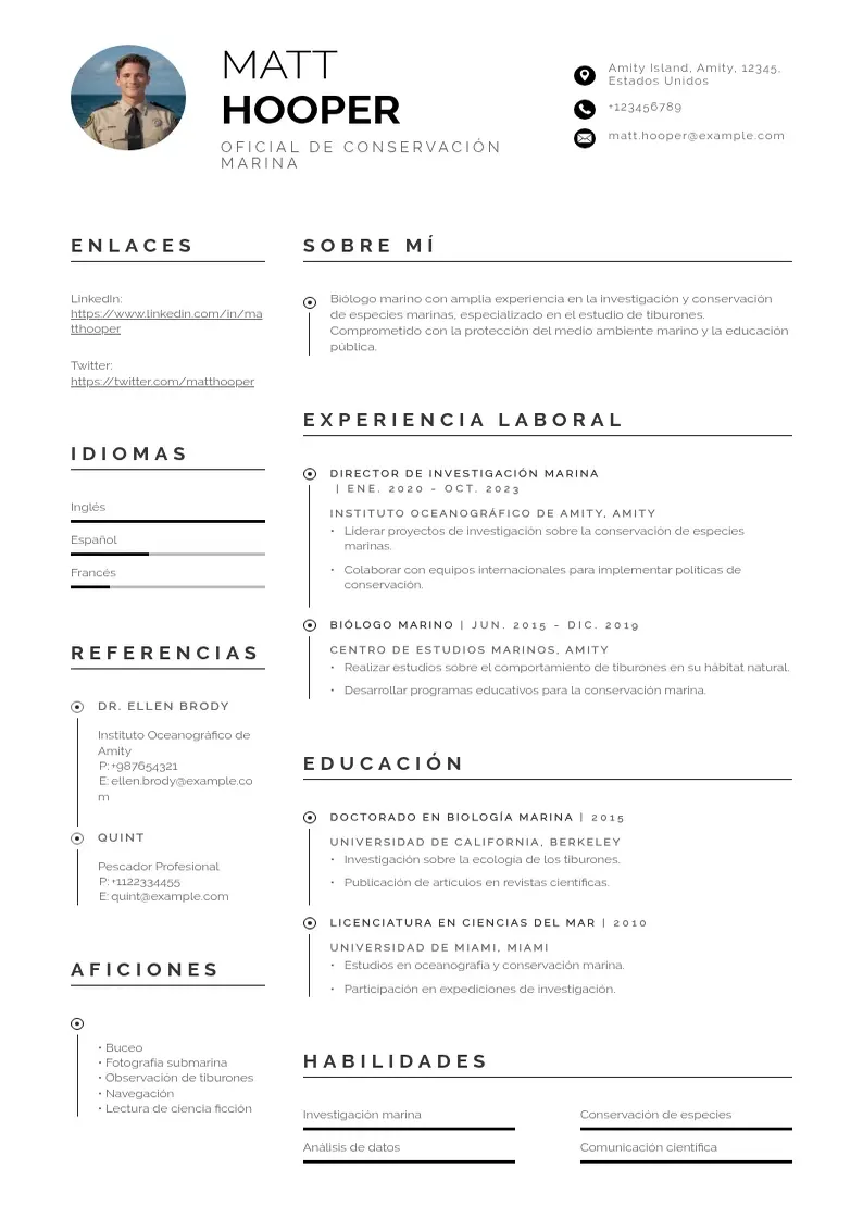 two column oficial-de-conservacion-marina resume example