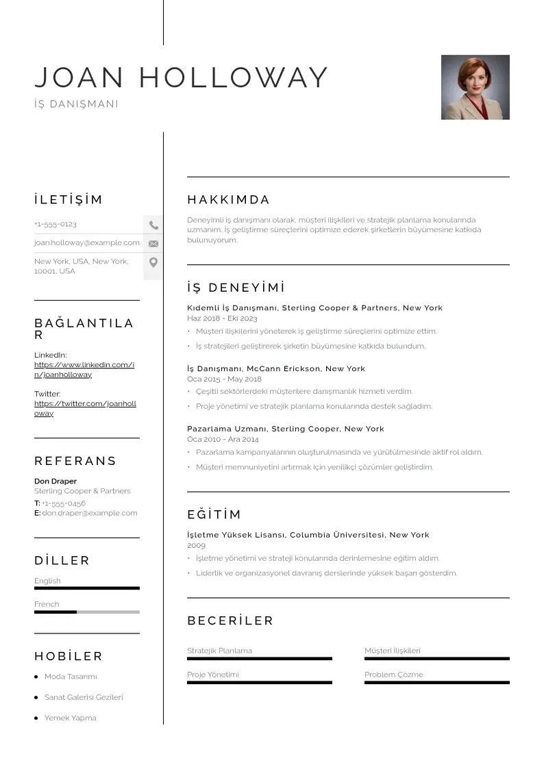 Vienkārša İş danışmanı  CV piemērs