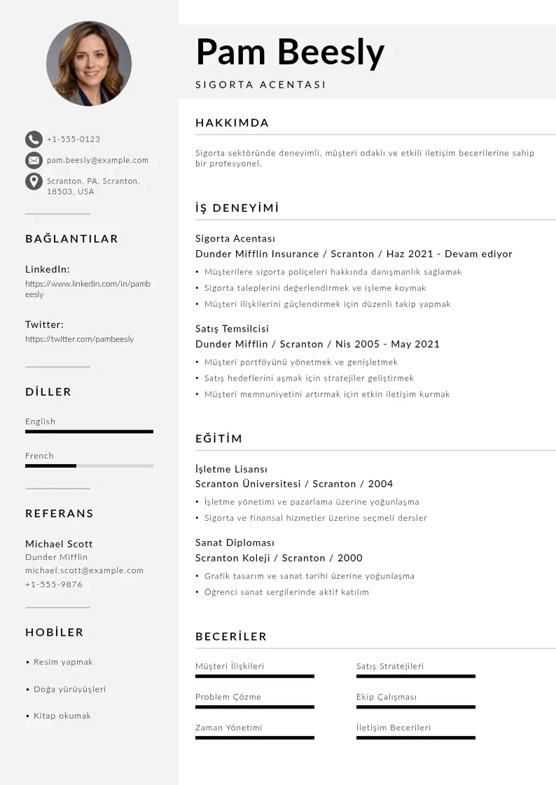 Mūsdienīga Sigorta acentası  CV veidne