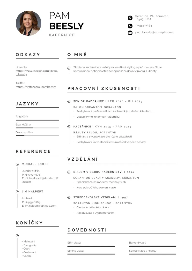 Profesionāla Zivotopis kadernice CV veidne