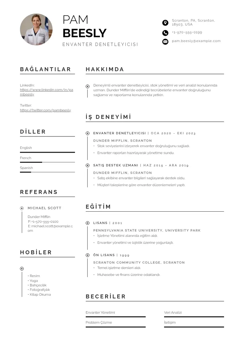 Profesionāla Envanter Denetleyicisi  CV veidne