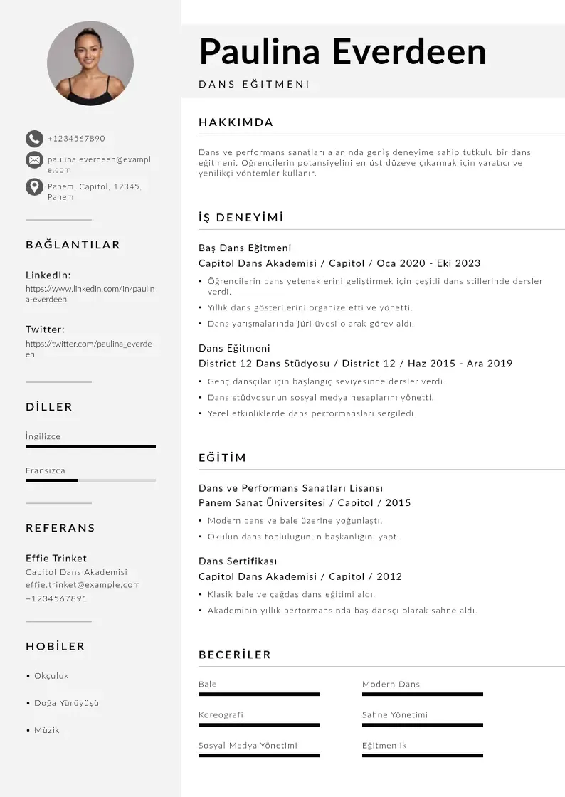 Mūsdienīga Dans eğitmeni  CV veidne