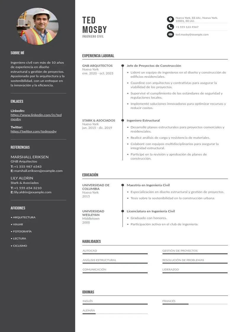 two column cv-ingeniero-civil resume example