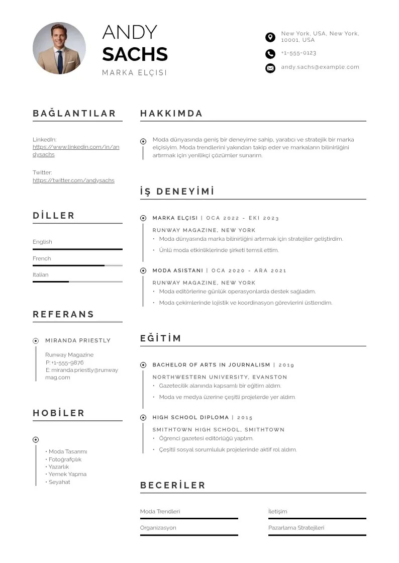 Profesionāla Marka elçisi  CV veidne