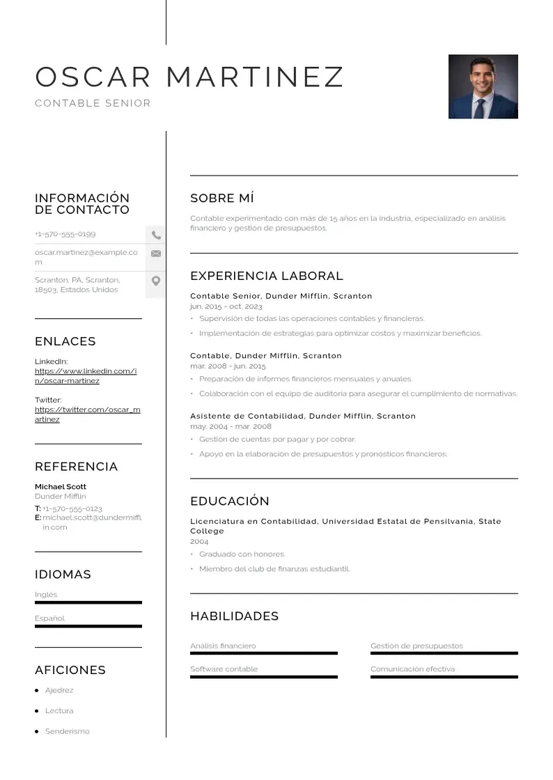 two column curriculum-de-contable resume example