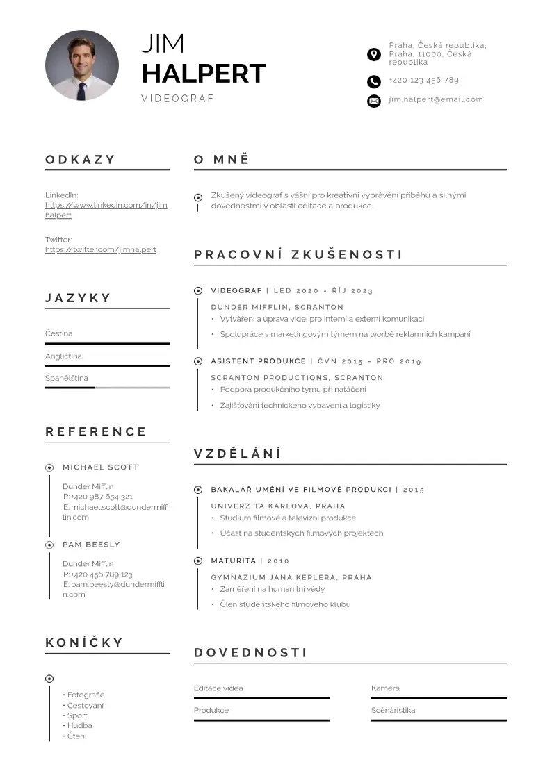 Profesionāla Videograf zivotopis CV veidne